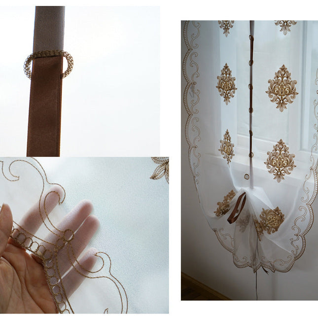 Vitrage ophaalgordijn met barok borduursel