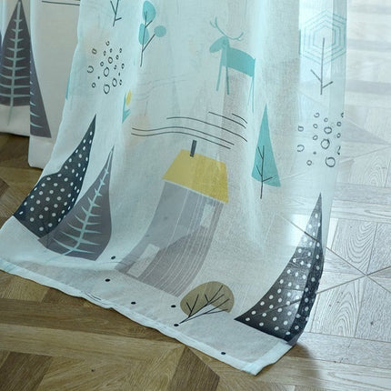 Linnenlook vitrage voor kinderkamer met bosdieren