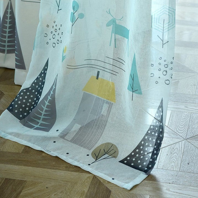 Linnenlook vitrage voor kinderkamer met bosdieren