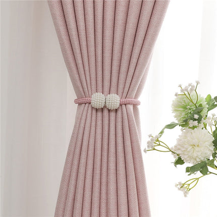 Decoratief roze gordijn met geweven patroon