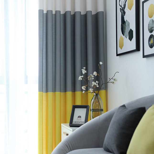 Modern gordijn met grijs geel kleurblok