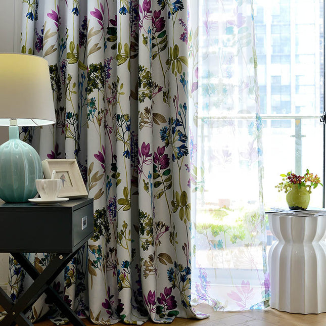 Lichtdoorlatende vitrage met aquarel bloemenprint