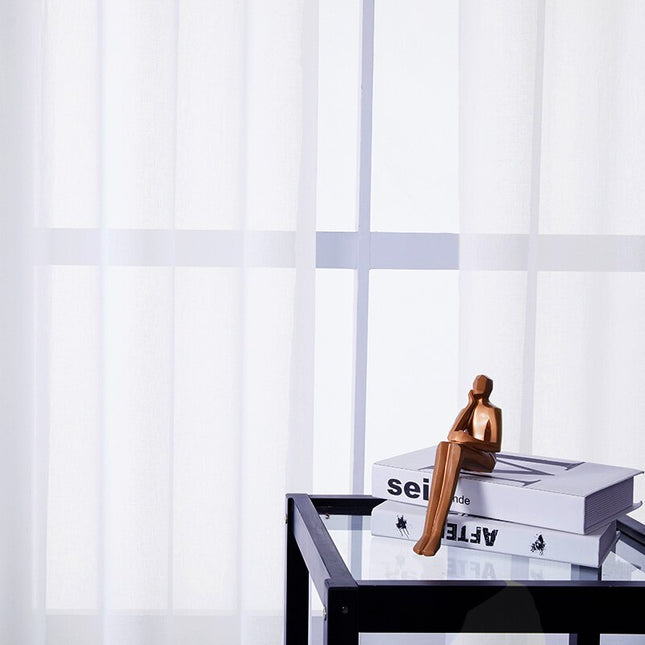 Effen witte vitrage met ringen