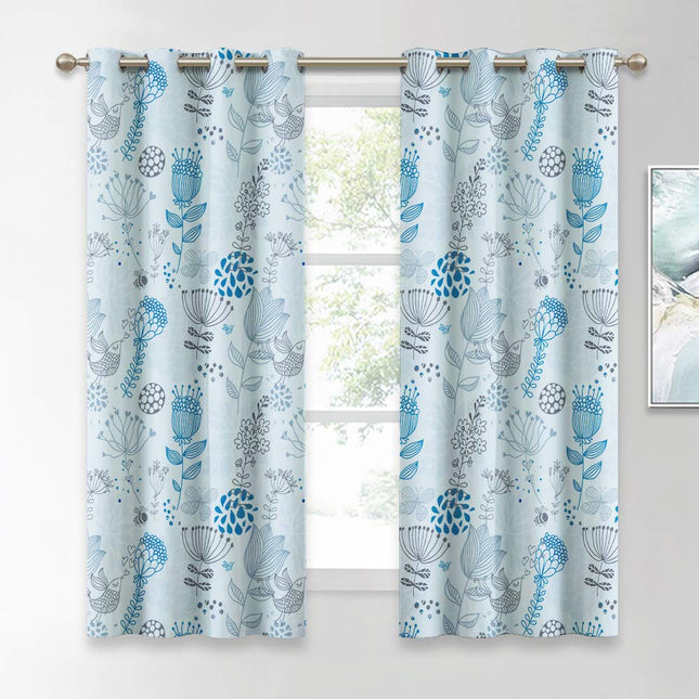 Gordijn met bloemen en vogels patroon