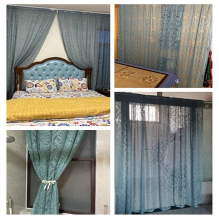 Blauwe kanten vitrage in barokstijl