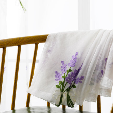 Vitrage gordijn met geborduurde lavendel