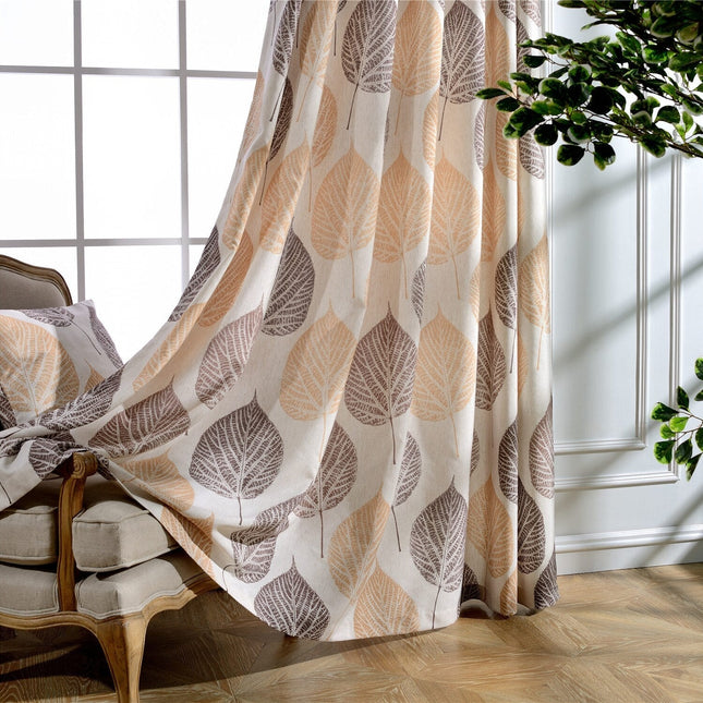 Gordijn met groot bladerenpatroon herfststijl