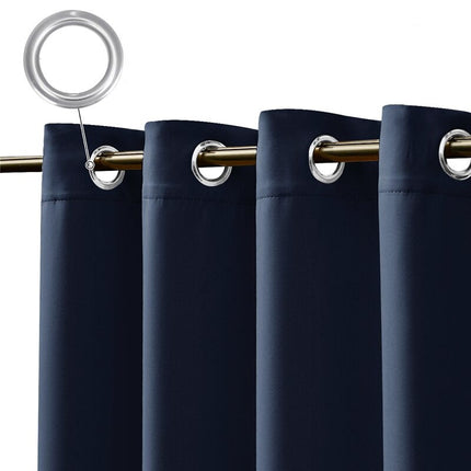 Donkerblauw verduisterend buitengordijn met ringen