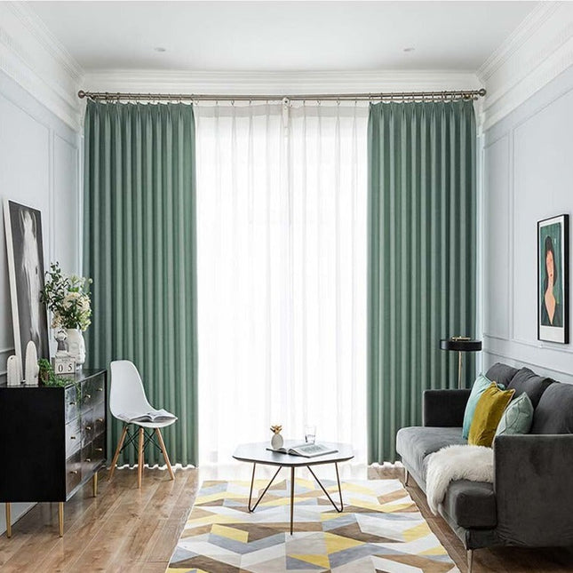 Zeegroen verduisterend gordijn linnenlook