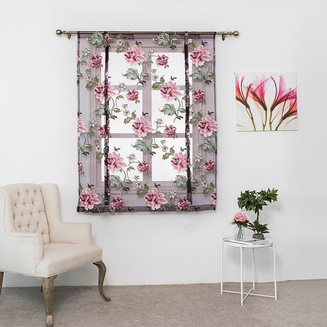 Transparant vouwgordijn met botanische bloemenprint