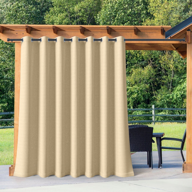Verduisterend buitengordijn voor pergola met ringen.