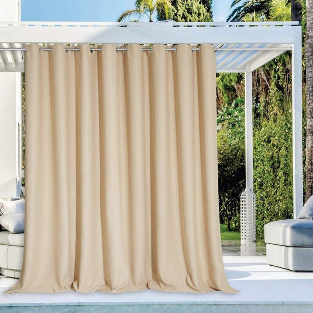 Beige waterafstotend tuingordijn met ringen