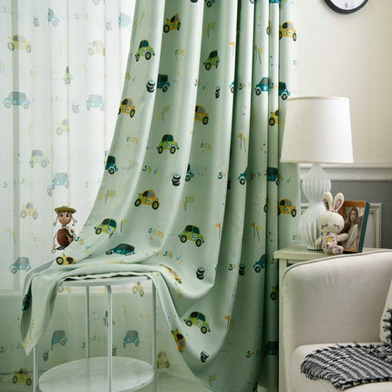 Groen verduisterend gordijn met auto's