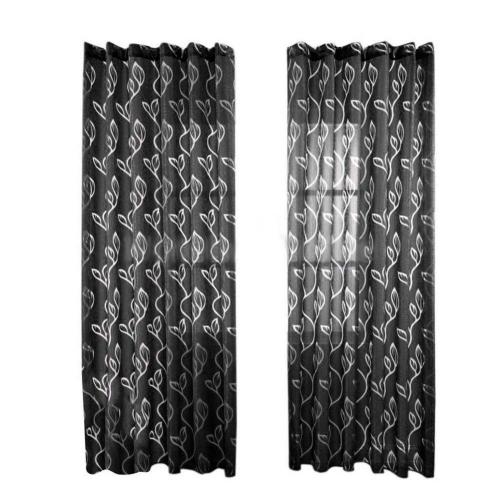 Witte vitrage met ingeweven bladmotief