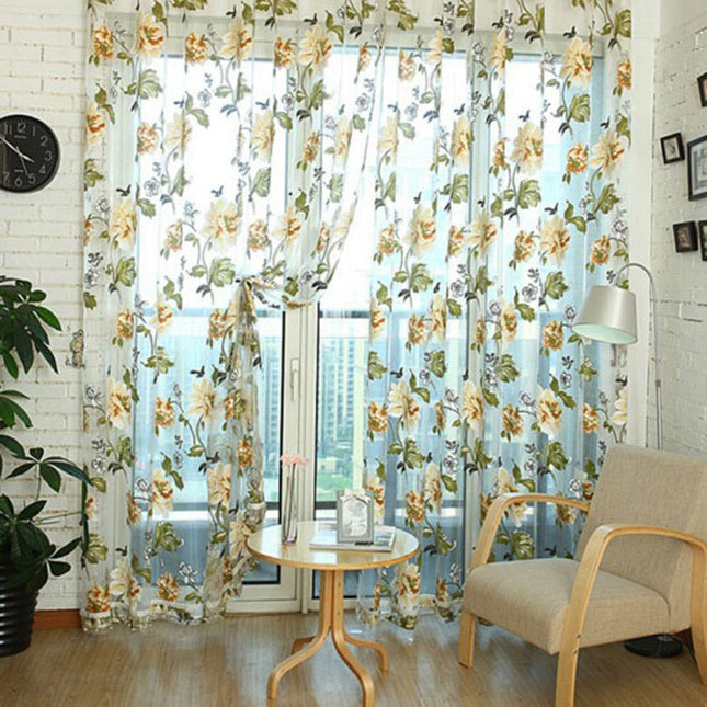 Vitrage gordijn met vintage bloemenprint