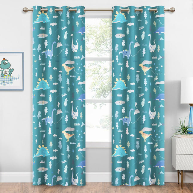 Petrolblauw verduisterend gordijn met dinosaurussen