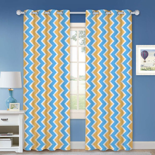 Kindergordijn met roze en blauw zigzagpatroon