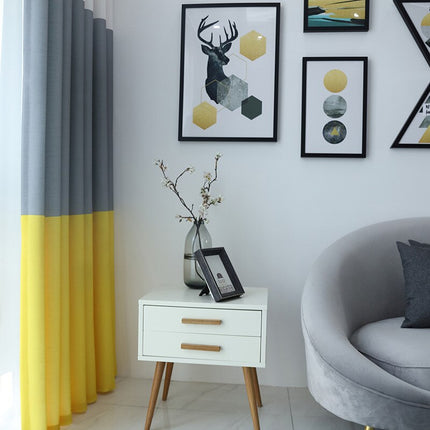 Modern gordijn met grijs geel kleurblok