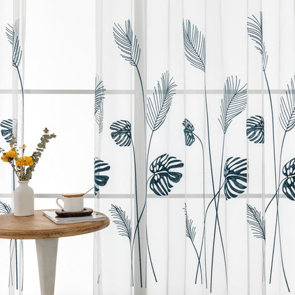 Botanische vitrage met monstera borduursel