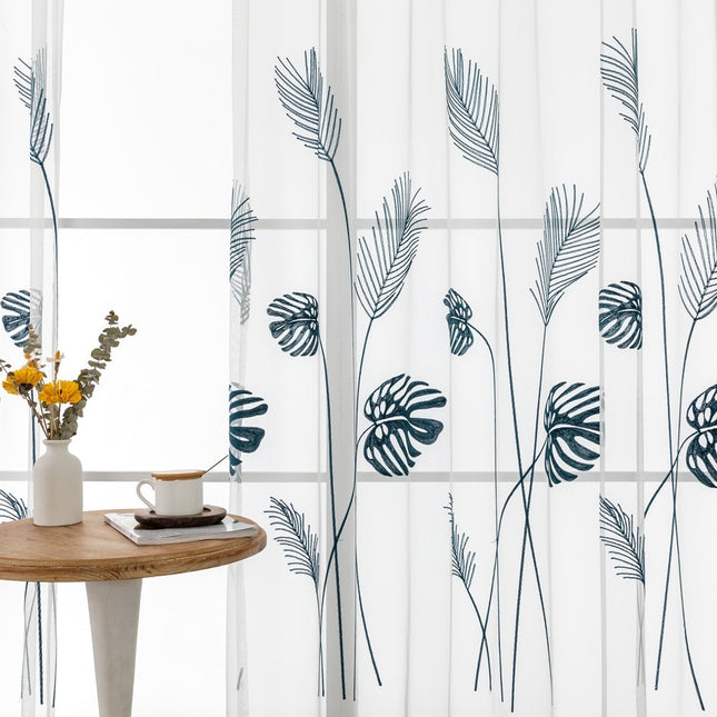 Botanische vitrage met monstera borduursel