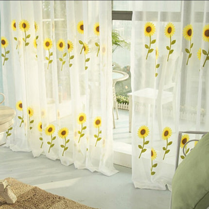 Vitrage met geborduurde zonnebloemen