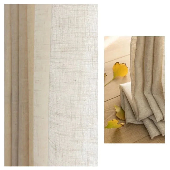 Beige linnenlook vitrage gordijn