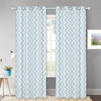 Kindergordijn met roze en blauw zigzagpatroon