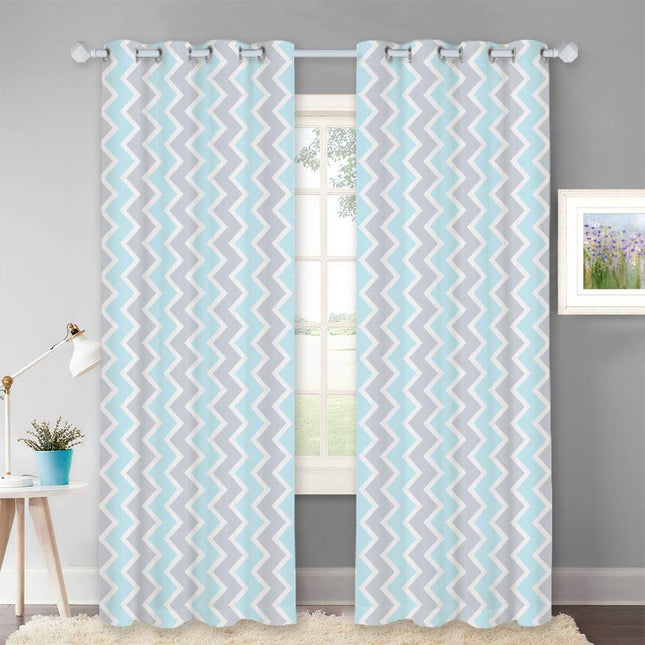 Kindergordijn met roze en blauw zigzagpatroon