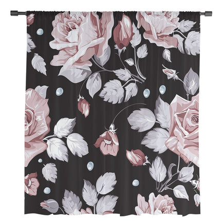 Vitrage gordijn met grote rozenprint