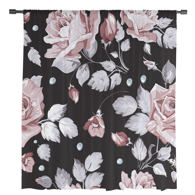 Vitrage gordijn met grote rozenprint