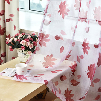 Vitrage met roze esdoornblad patroon