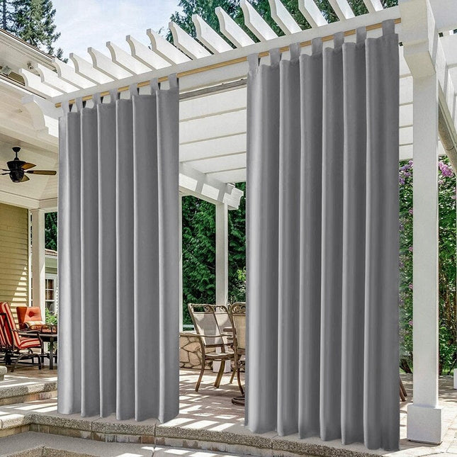 Grijs buitengordijn met lussen voor pergola
