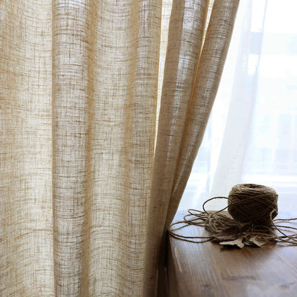 Beige linnenlook vitrage gordijn