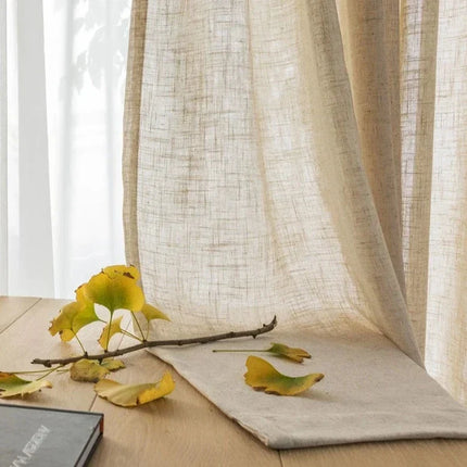 Beige linnenlook vitrage gordijn