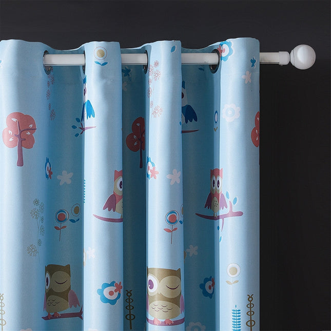 Blauw verduisteringsgordijn met uilen print