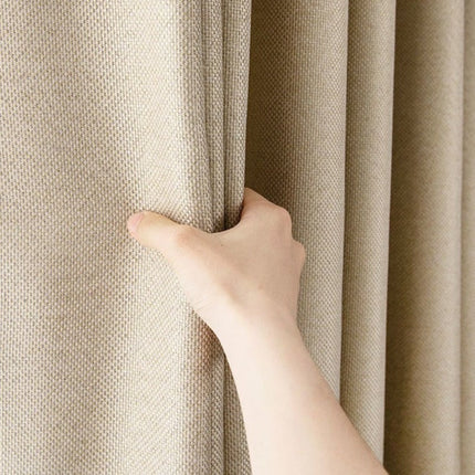 Beige verduisterend gordijn met linnenlook
