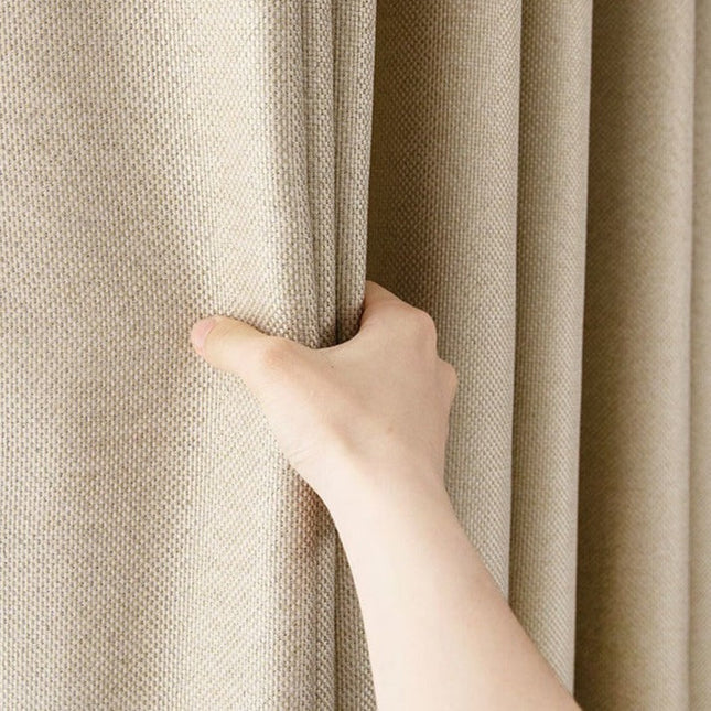 Beige verduisterend gordijn met linnenlook