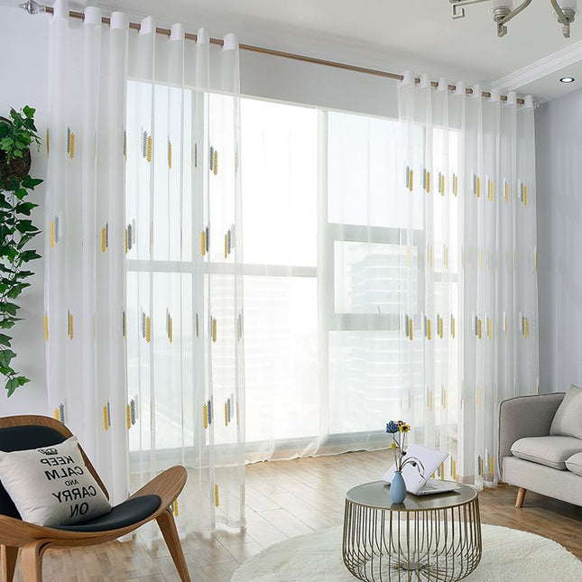 Vitragegordijn met geborduurd modern patroon