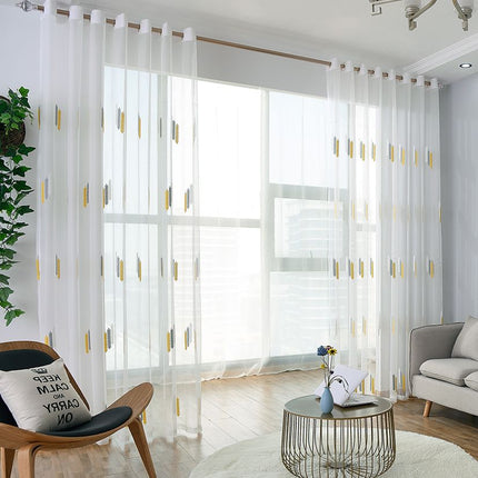 Vitragegordijn met geborduurd modern patroon