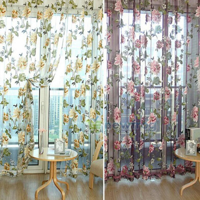 Vitrage gordijn met vintage bloemenprint