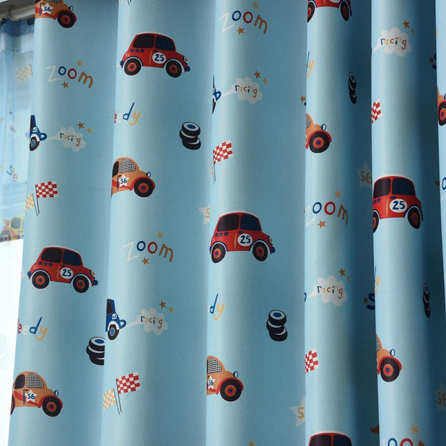 Blauw kinderkamer verduisteringsgordijn met auto's