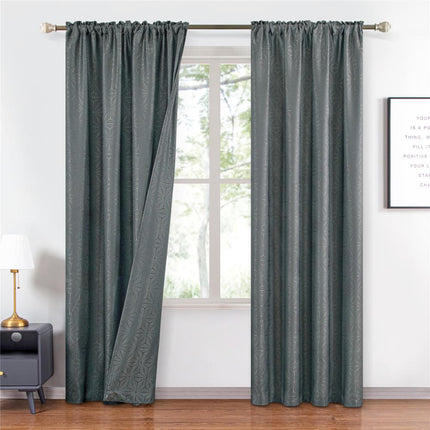 Grijs gordijn met geometrisch stermotief