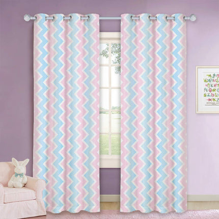Kindergordijn met roze en blauw zigzagpatroon