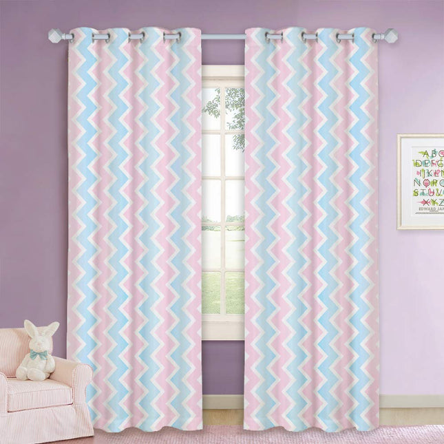 Kindergordijn met roze en blauw zigzagpatroon