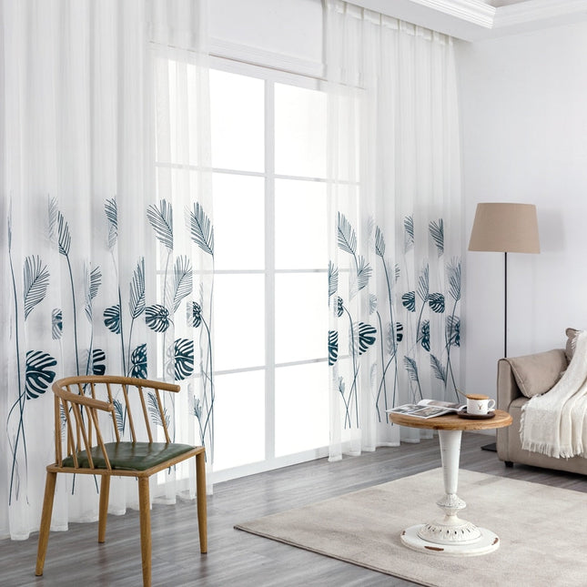 Botanische vitrage met monstera borduursel