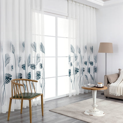 Botanische vitrage met monstera borduursel
