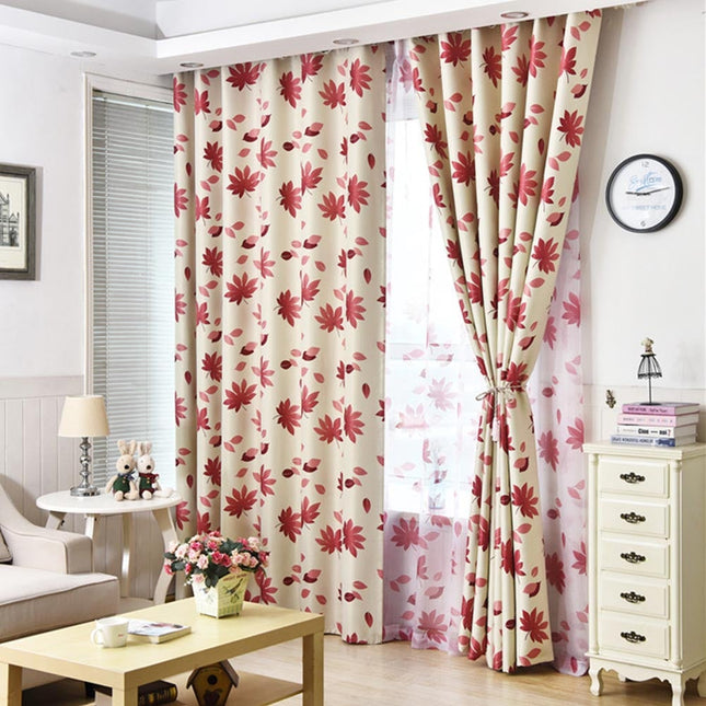 Vitrage met roze esdoornblad patroon