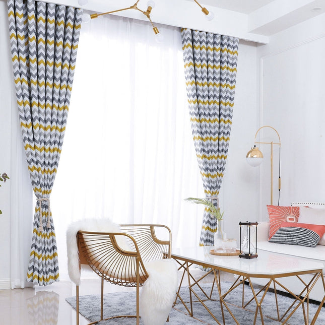 Verduisterend gordijn geel met chevron patroon
