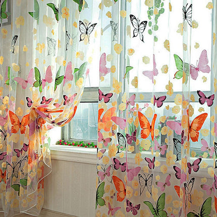 Vitrage met gekleurde vlinders en bloemen
