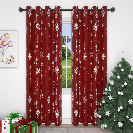 Rood kerstgordijn met witte sneeuwvlokken